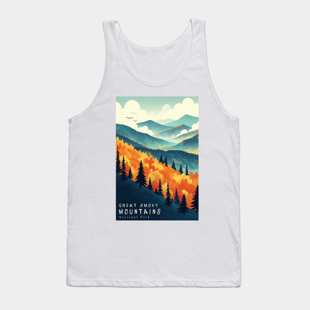 Great Smoky Mountains national park travel poster Tank Top by GreenMary Design